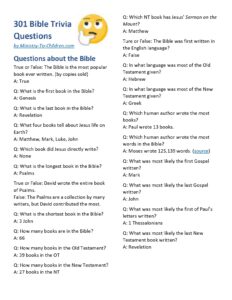 Bible Quiz Questions And Answers PDF